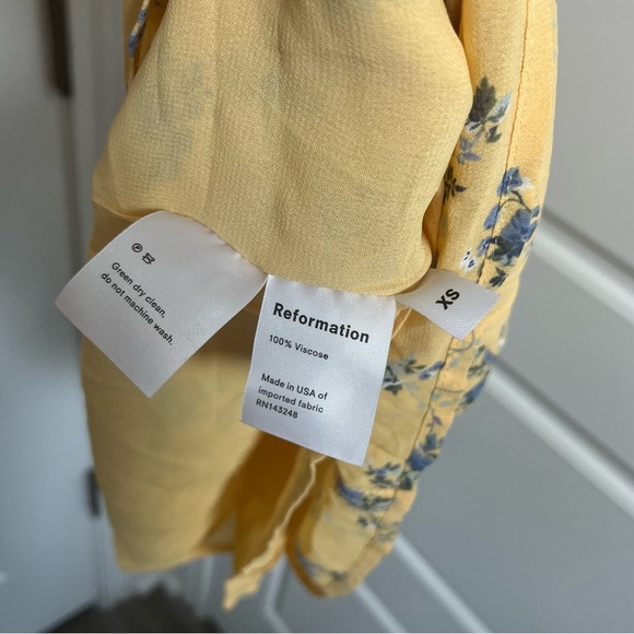 REFORMATION YELLOW/BLUE FLORAL PRINT SLEEVELESS MINI DRESS SIZE XS - Picture 6 of 6